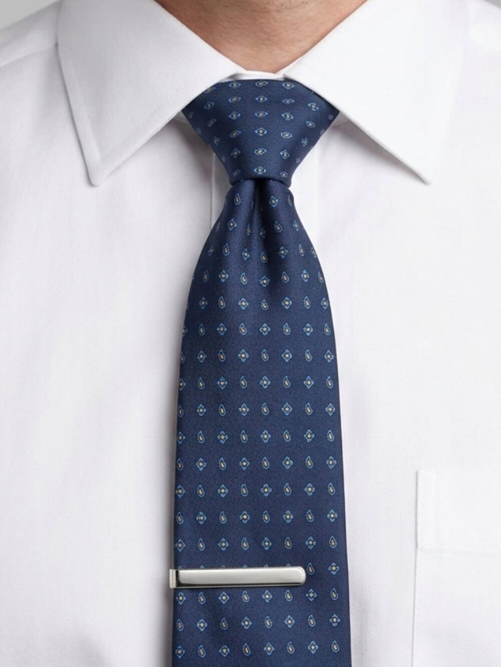 Brooks Brothers Tie Men’s Navy Blue Geometric Print Silk Necktie 3.5” x 63” USA